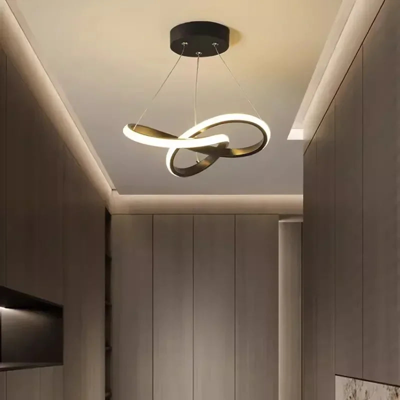 lampe suspendue moderne anneau entrelacés or noir blanc 24cm 30cm