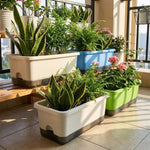 bac fleurs moderne bleu clair vert beige auto arrosant drainage plastique large profond