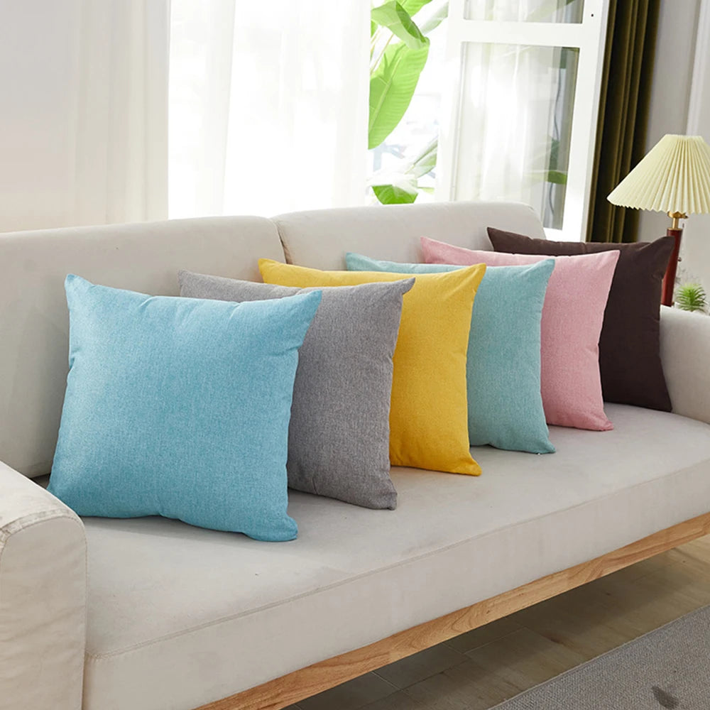 coussins carrés lin modernes bleu gris rose jaune décor intérieur extérieur sofa voiture