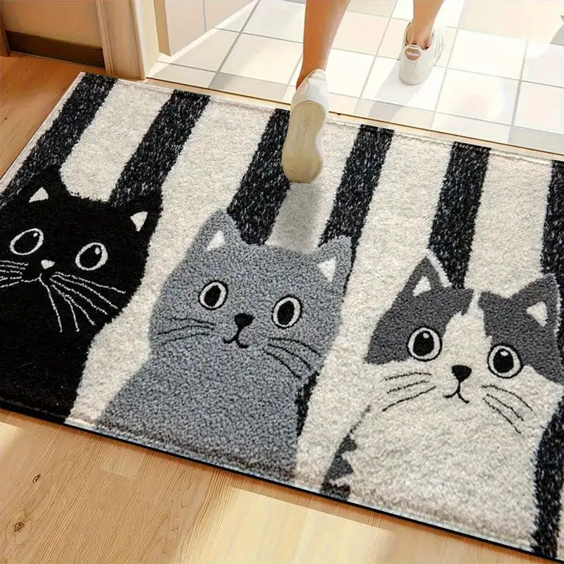 tapis moderne chatons rayé noir blanc antidérapant polyester résistant intérieur extérieur chambre entrée