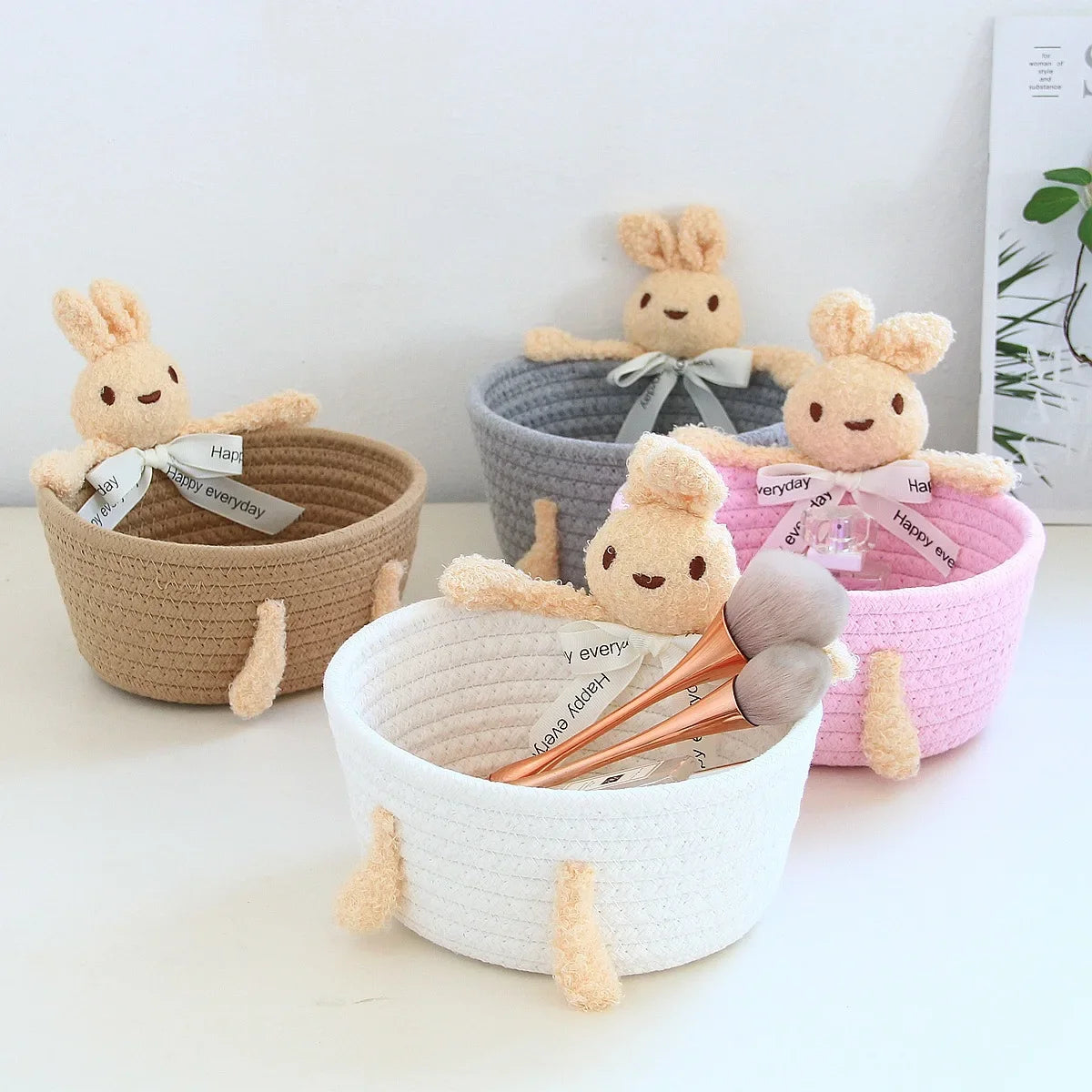 panier tissé réutilisable rangement enfant oiseaux peluche bijoux couleurs douces moderne