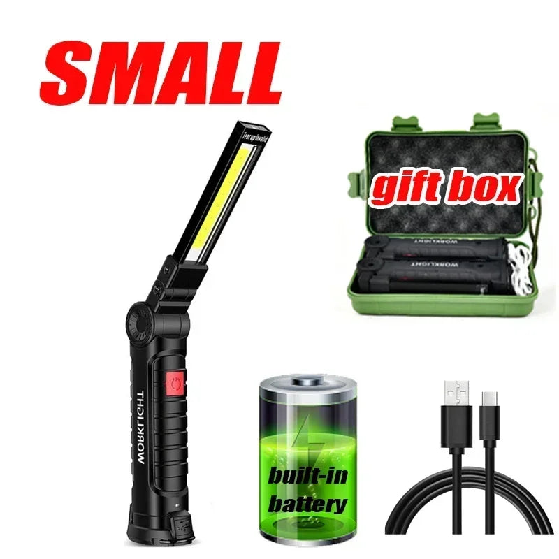 lampe torche rechargeable aimantée port usb type led camping noir.texture anti dérapante.mode faible haute