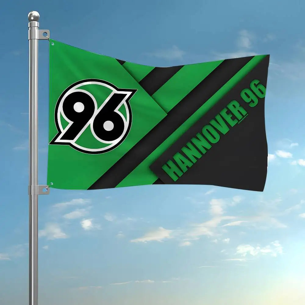 drapeau vert noir blanc logo 96 HANNOVER 96 moderne sportif polyester 100cm 90cm 80cm