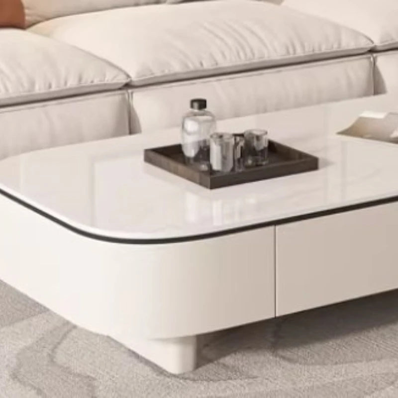table basse moderne rectangle bois blanc noir tiroirs plateau amovible minimaliste italien