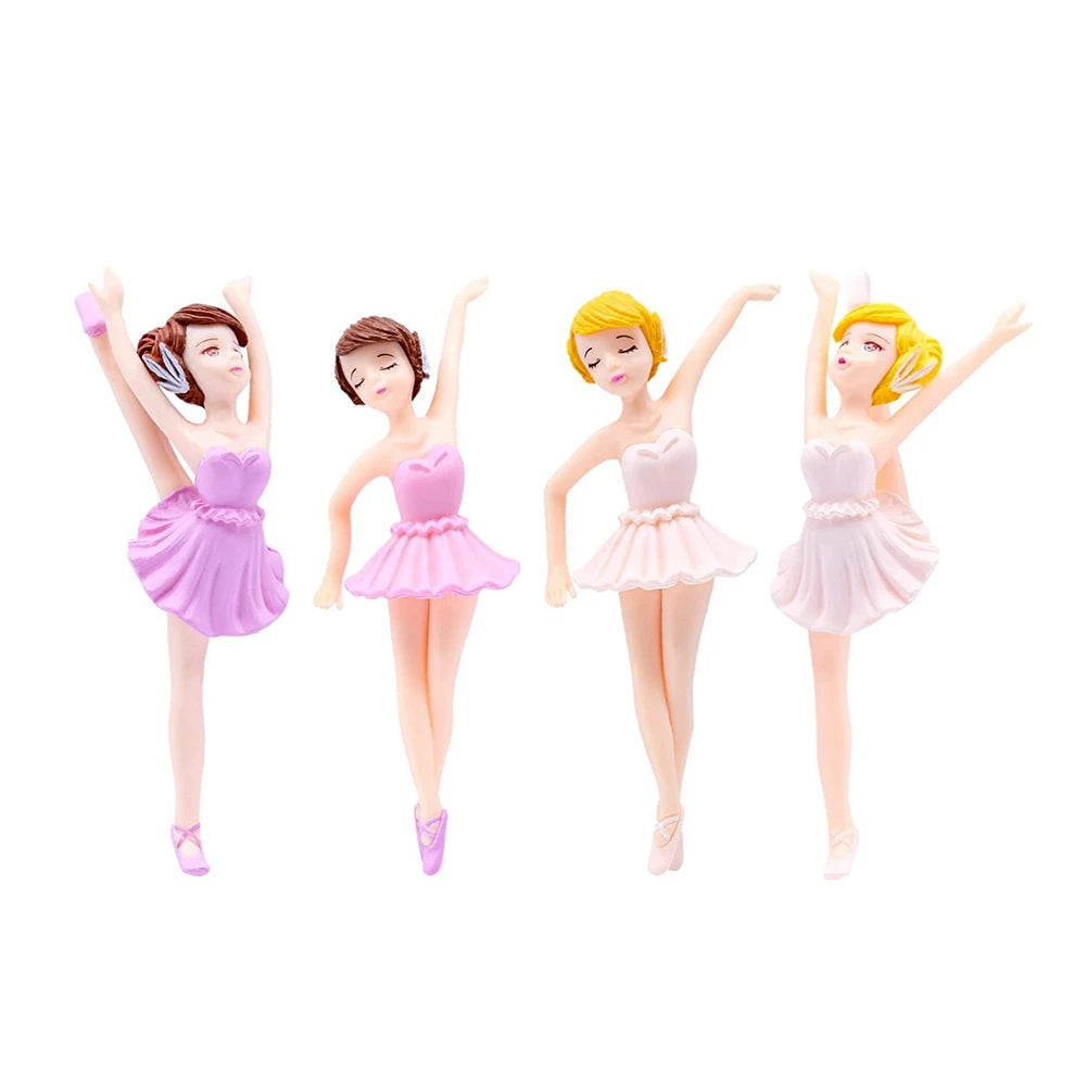 figurines ballerines enfantines rose violet lisses tutu frangé cartoon decoration anniversaire fleurs anneau plaque