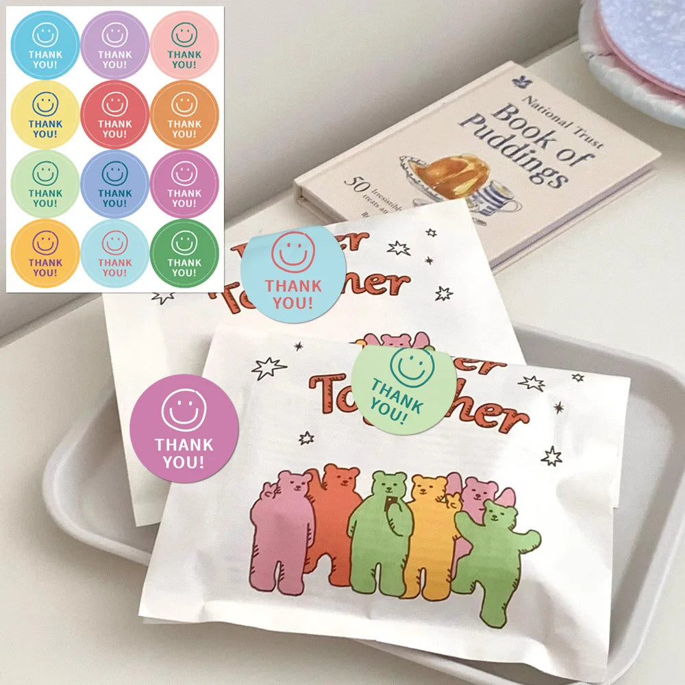 sticker thank you multicolore smiley enfantin joyeux boite cadeau emballage festif 120 pièces 10