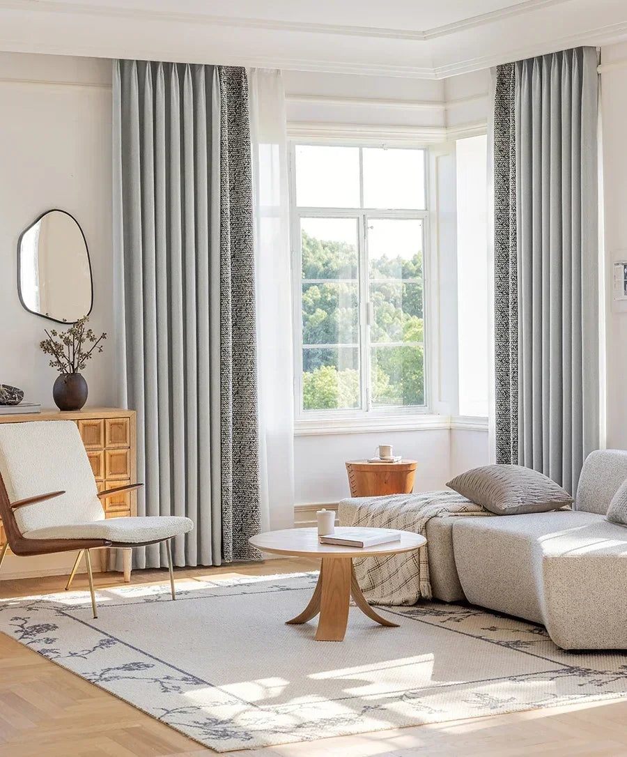 rideau moderne gris noir motif géométrique rayures opacité salon chambre fenêtre maison tissu polyester