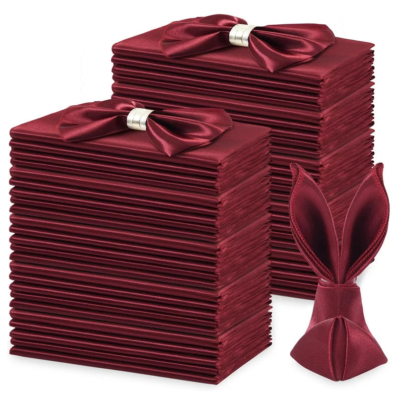 serviettes table rouge bordeaux satinées classiques 48x48cm décoration mariage noël restaurant