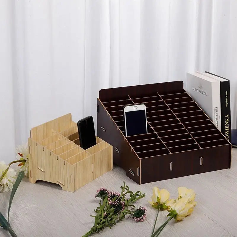 boîte rangement bois naturelle moderne grilles divisées bijoux accessoires rose marron minimaliste
