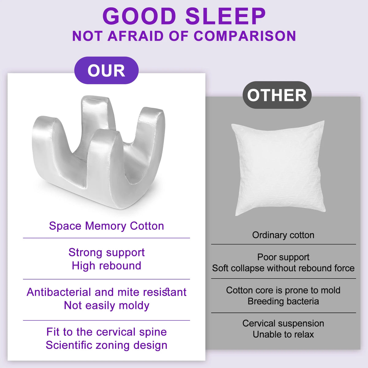 coussin sommeil satin blanc anti ride memoire forme contour cou zipper