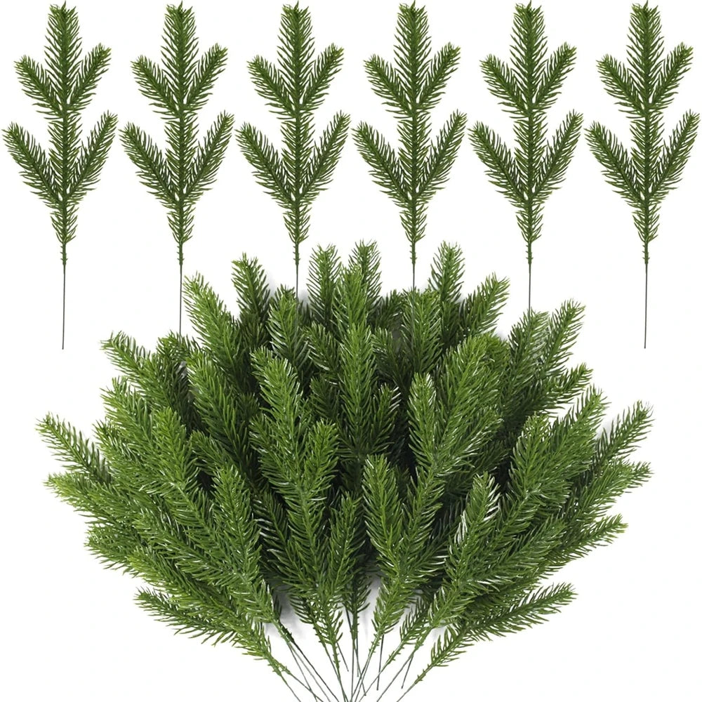 décoration noël branches sapin artificielles bouquet vert feuilles pointues naturel rustique traditionnel cones baies