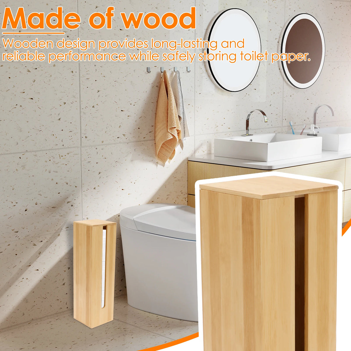 boîte papier toilette bois lisse minimaliste salle bain rangement étanche distributeur serviettes hygiène maisoncoration