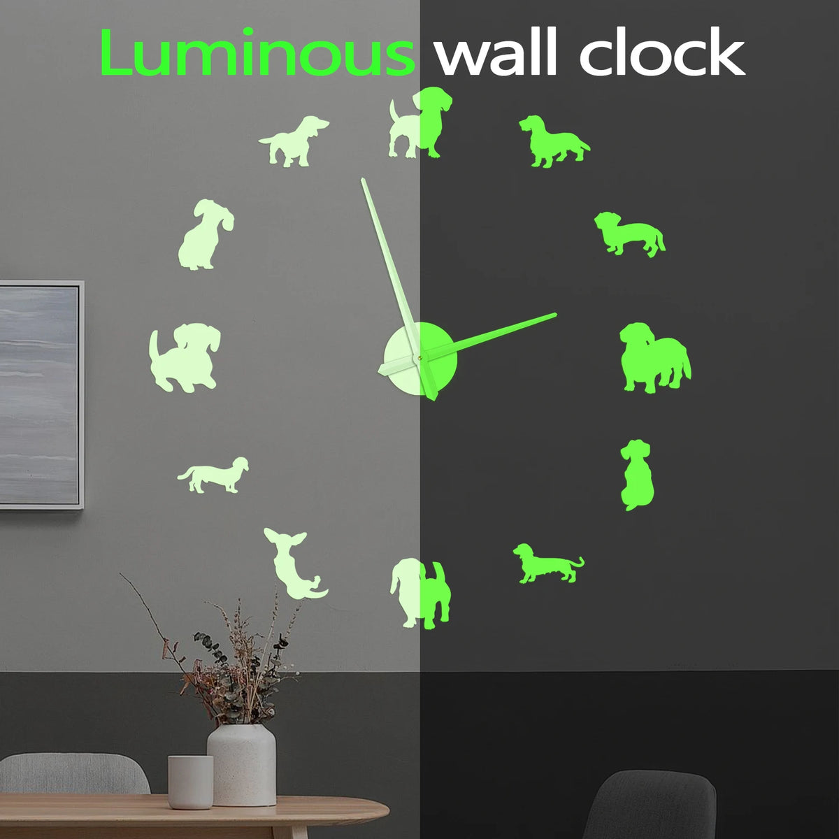 horloge murale moderne chien noir doré grande diy aiguille quartz unique