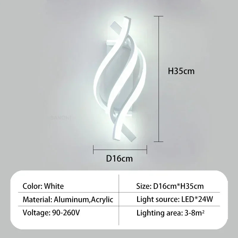 applique murale led blanc ondulé contemporain éclairage intérieur salon chambre coucher