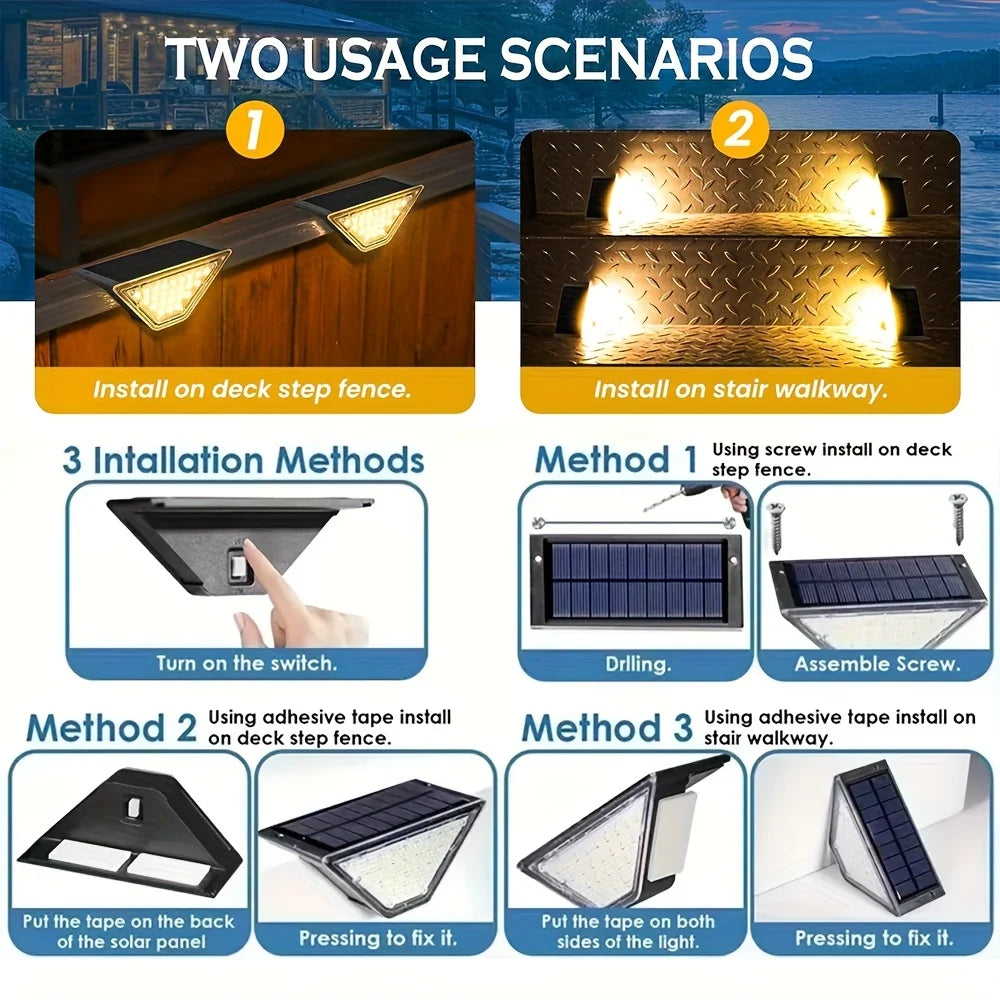 lampe solaire escalier 22 led lumière extérieure étanche ip67 antivol noir moderne adhésif