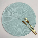 tapis table tissé spirale moderne orange rouge bleu beige placemat assiette cuillère verre