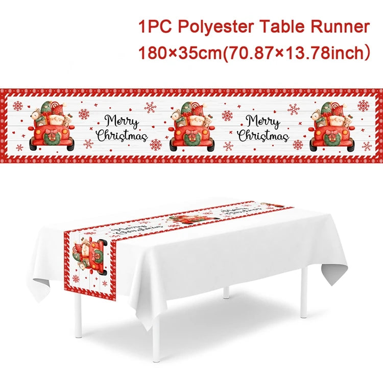 table noel chemin blanc motif flocon renne decoration festive polyester