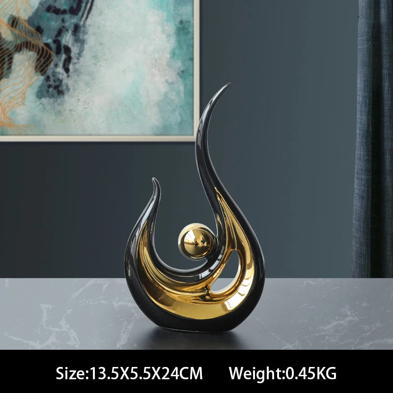 sculpture décorative moderne abstraite nordique cadeau artisanal email céramique forme ondulée boule dorée décoration