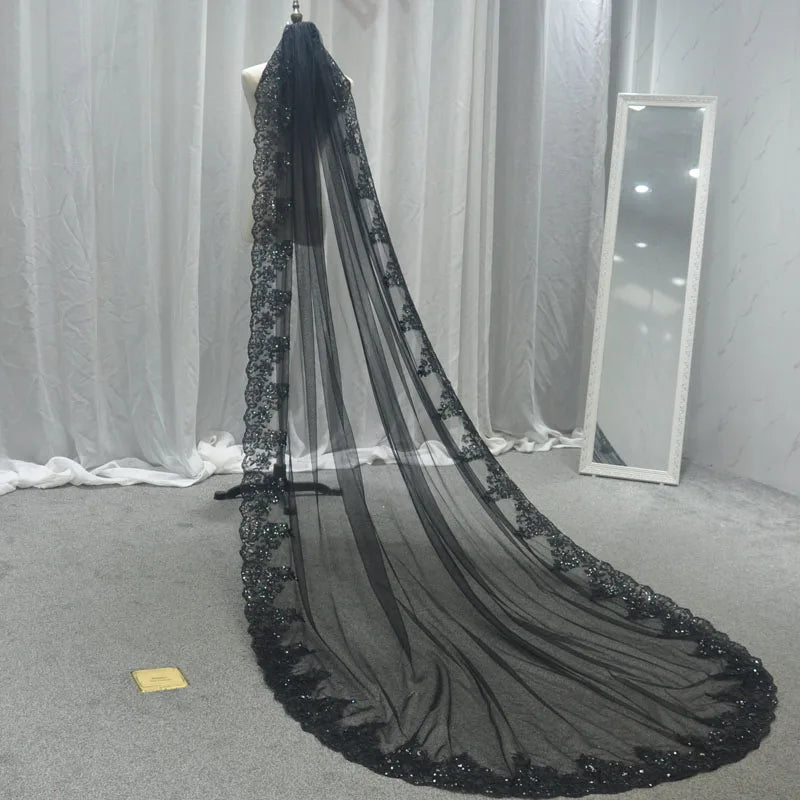 voile mariée classique polyesters sequins dentelle transparente noir rouge vert or blanc femmes