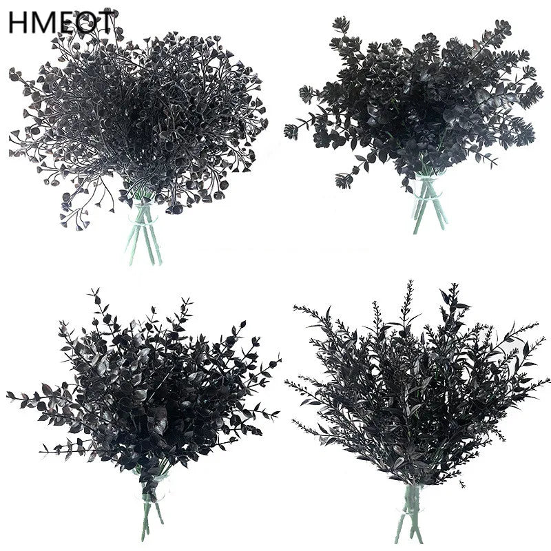 bouquet artificiel feuilles noires modernes décoration intérieure halloween minimalisteextérieurcoration événementiel