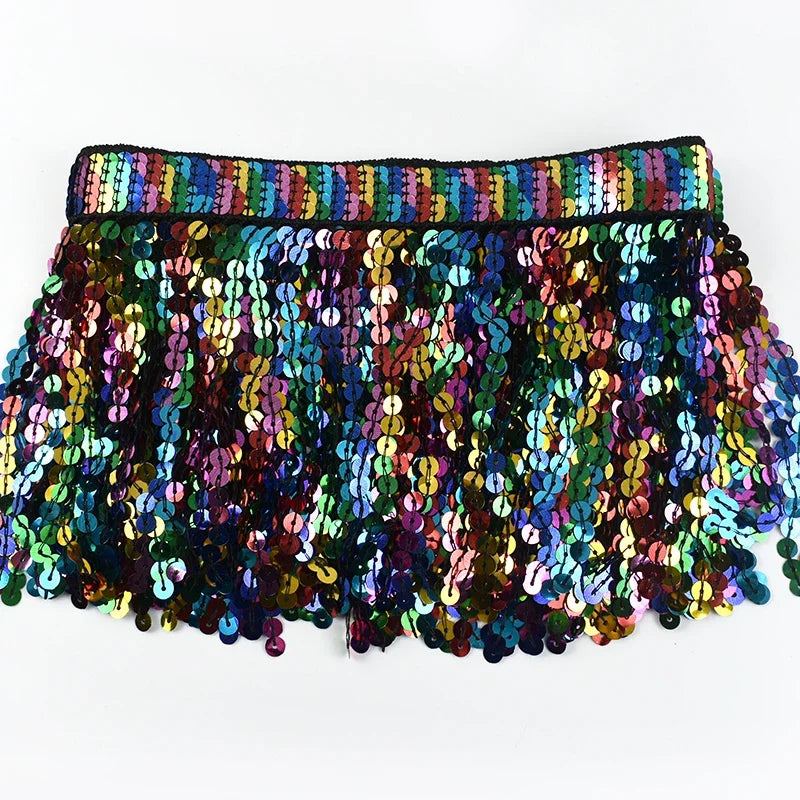 frange pailletée multicolore dentelle perlée élastiquée jupe élégante décoration vêtement textile maison DIY
