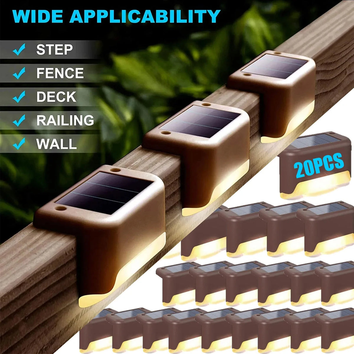 lumière solaire marron noir moderne adhésive led ip65 extérieure jardin balustrade escalier cloison patio