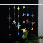 décoration suspendue guirlande lumineuse étoiles holographiques moderne bleu argenté violet rose blanc
