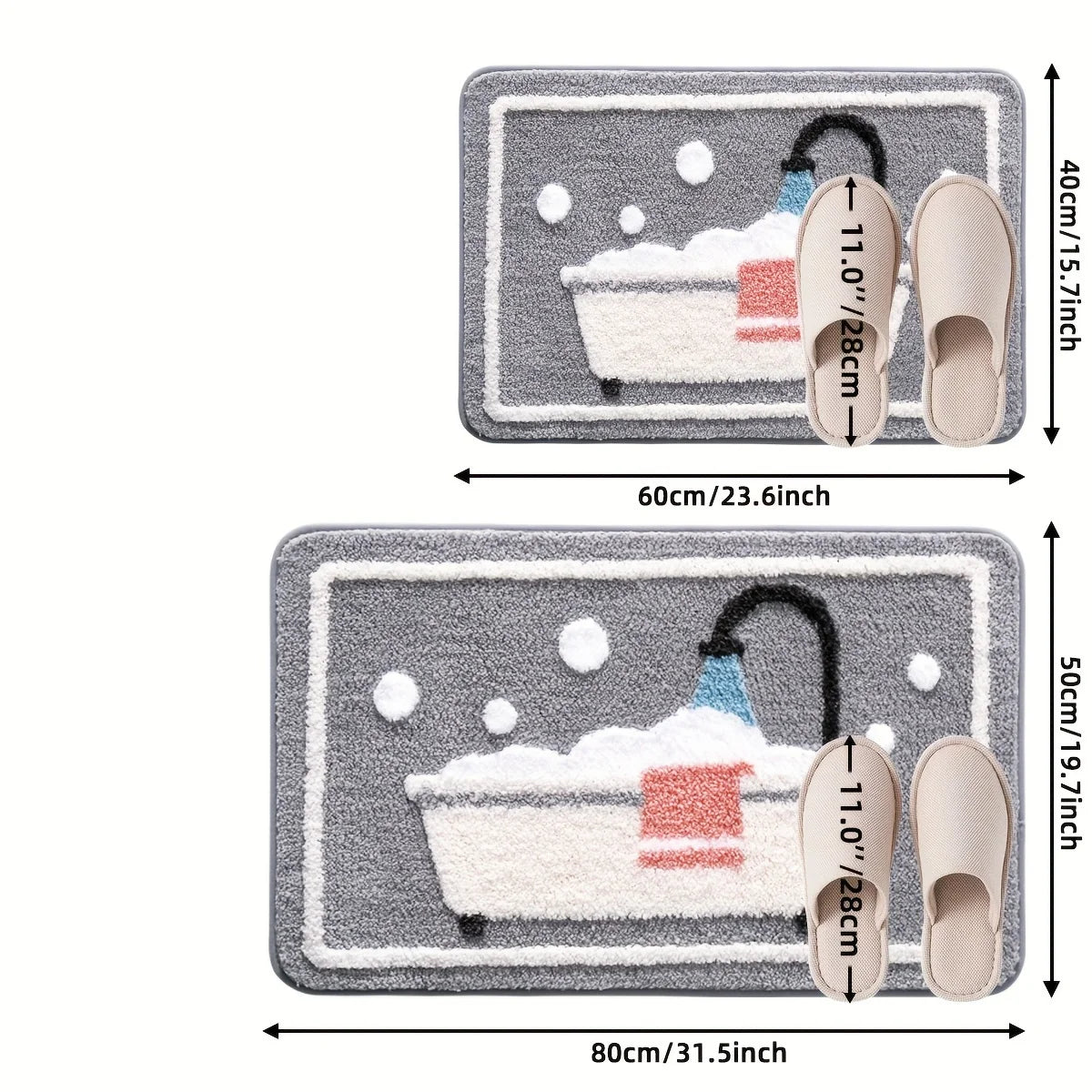 tapis bain polyester antidérapant motif baignoire moderne gris blanc rouge noir absorbant