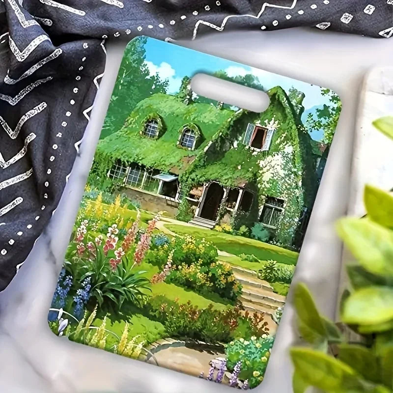 plateau décoratif planche découper statuettes vagues motifs abstraits bleu blanc rose vert