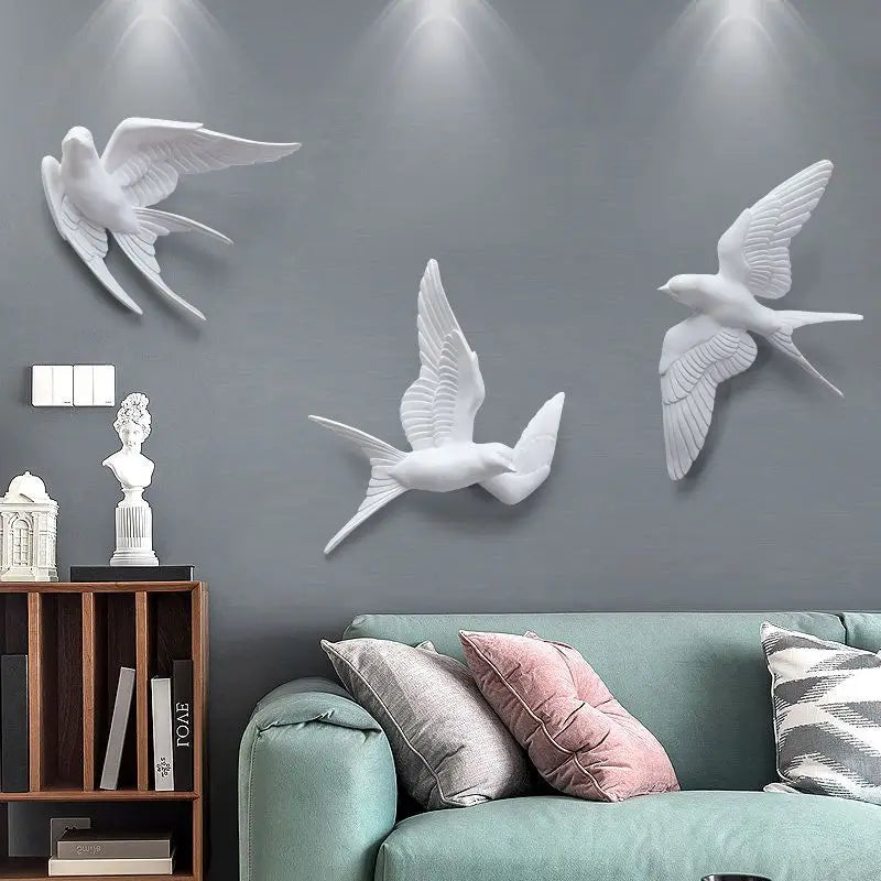 décoration murale oiseaux hirondelles résine blanche moderne minimaliste