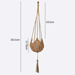 panier suspendu boho chic tissé motifs floraux jaune clair crochets métalliques deux cordons suspension