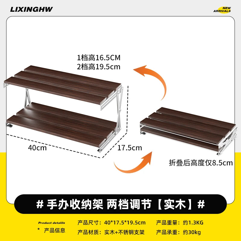 étagère pliable bois marron métal argenté moderne fonctionnelle clips niveaux rangement 30kg charge
