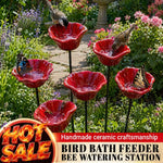 abreuvoir oiseaux céramique station abreuvement abeilles bain papillons piquet jardin décoration extérieur fleurs rouges