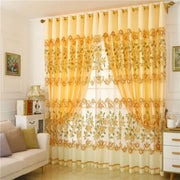rideau floral translucide jaune orange vert rose européen décoration intérieure salon chambre øillet tringle