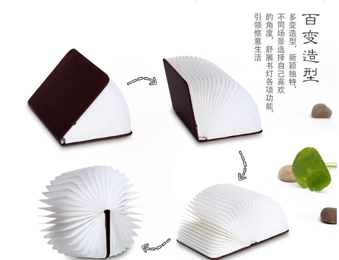 lampe posée livre forme led blanc brun plis pages modernes minimaliste pince centrale recharge