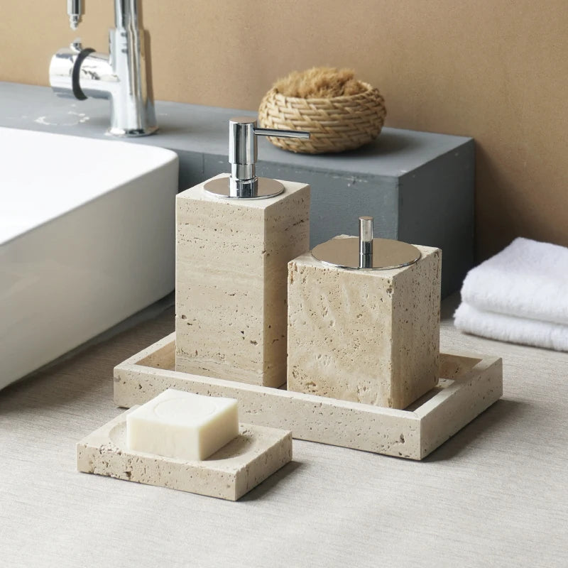 Distributeur de savon en marbre naturel beige