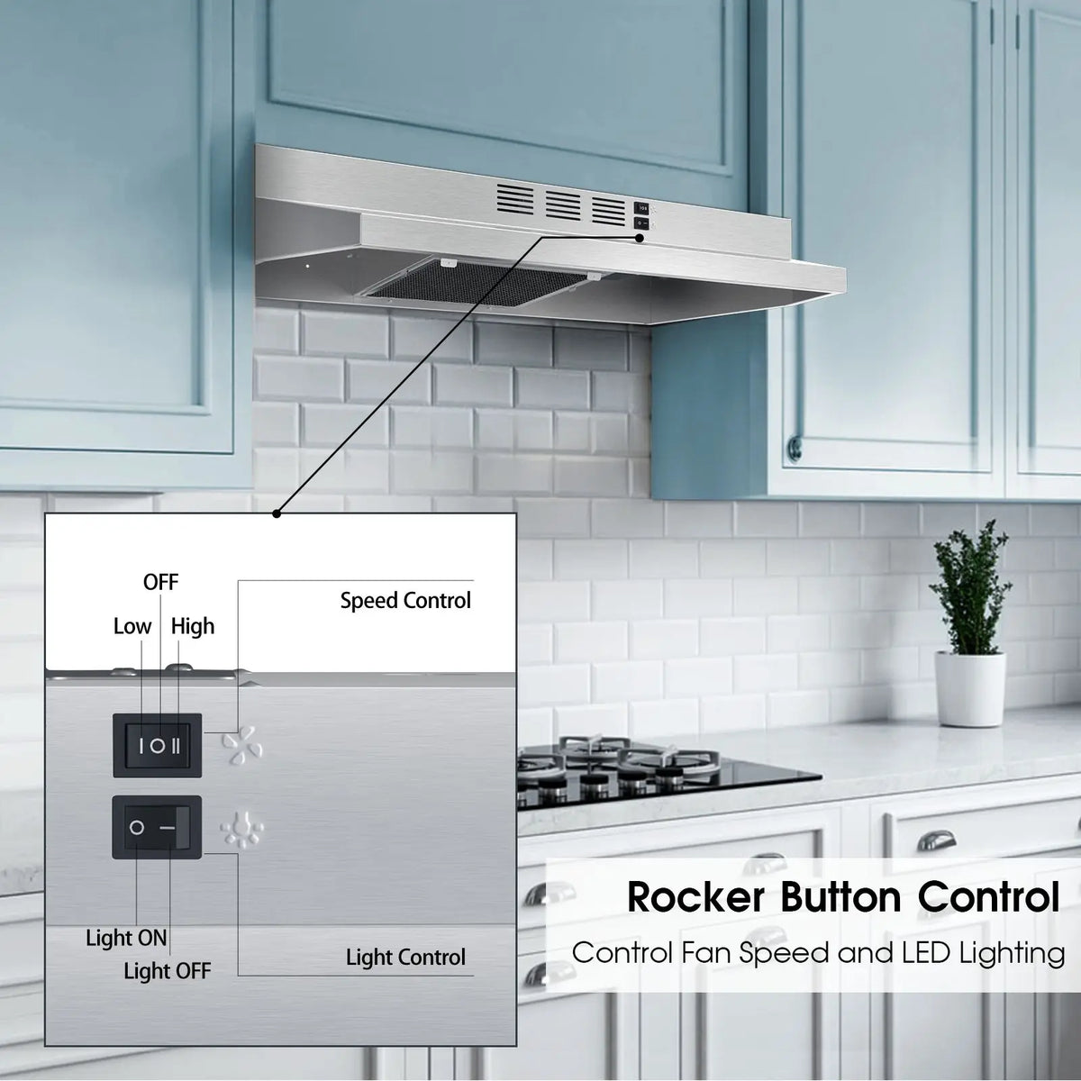 hotte cuisine acier inoxydable 280 cfm vitesses led argentée moderne easy clean