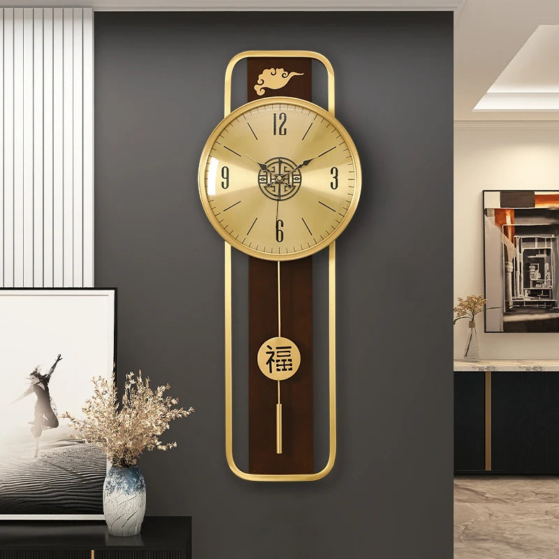 horloge murale moderne or marron chinois chiffres circulaires fixations deco chambre salon