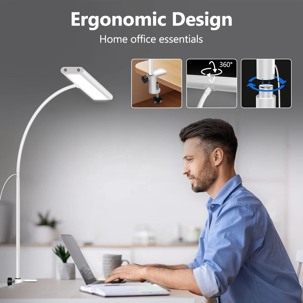 lampe led flexible réglable noir blanc moderne minimaliste interrupteur bouton poussoir