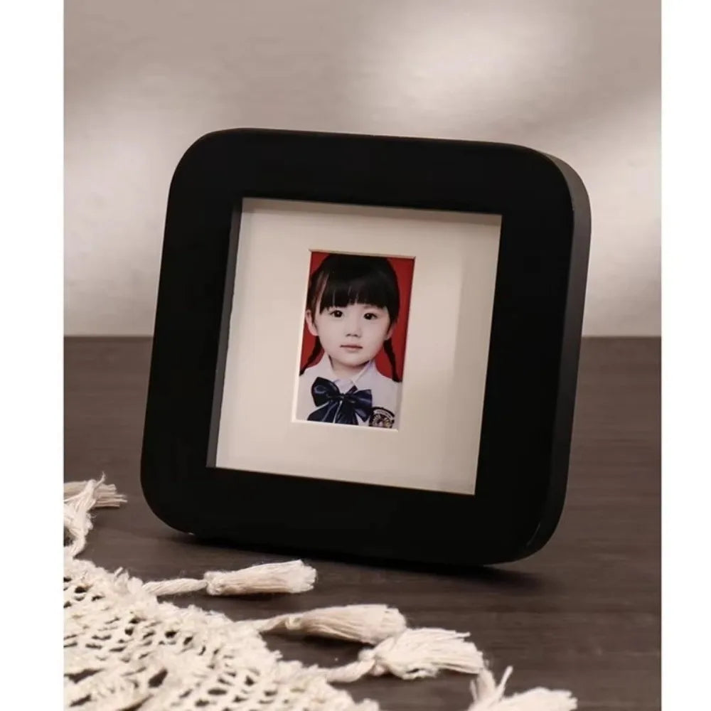 cadre photo moderne 9x9cm marron blanc bois carré arrondi enfant déco maison minimaliste