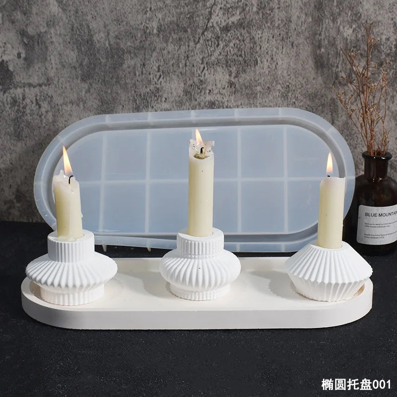 support bougies silicone blanc moderne finition miroir plateau ovale ridges