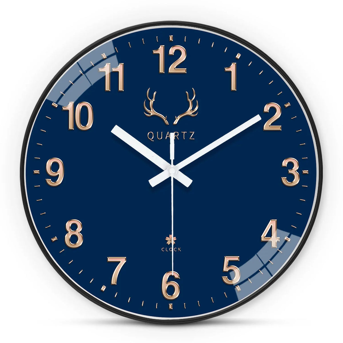 horloge murale moderne bleu marine aiguilles quartz adhésif cerfs dorés salon chambre coucher