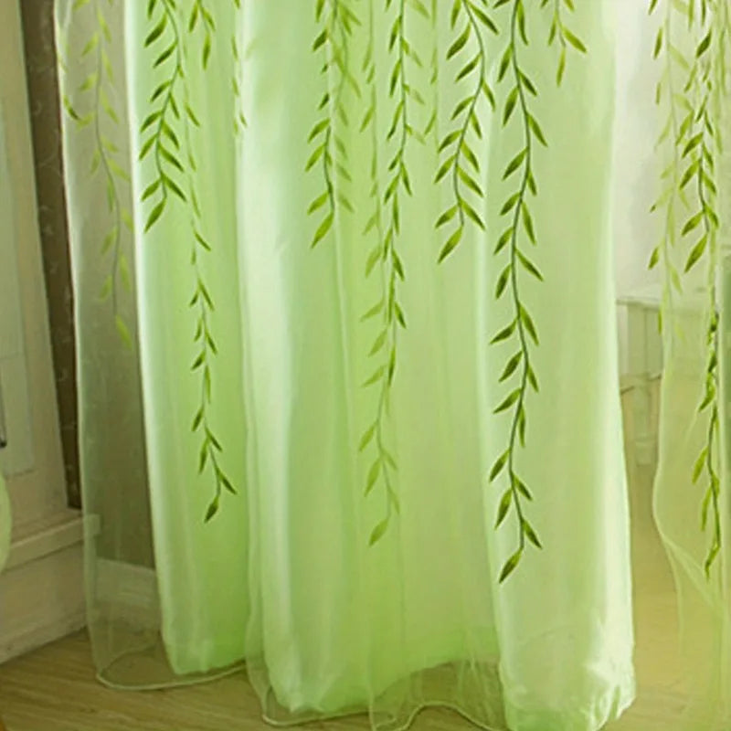 rideaux chambre polyester feuilles vertes bohème semi transparent panneaux motifs vaporeux aspect décoratif champêtre