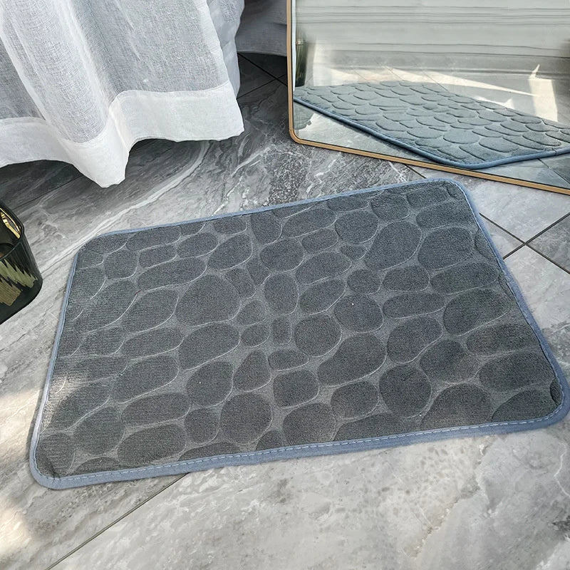 tapis bain antidérapant mousse polyester texture cailloux moderne noir gris