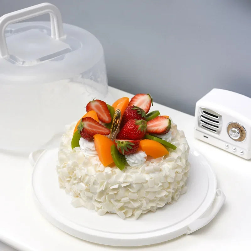 boîte gâteaux transparente moderne poignée muffins gâteau fruits frais blanc rose