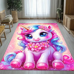 tapis enfant licorne arc ciel chambre fille peluche doux motif nuages fleurs décoratif