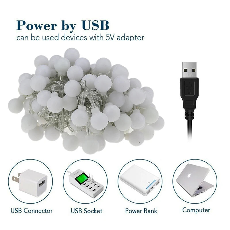 guirlande lumineuse extérieure led usb 5v boules lumineuses colorées autoinstallation decoration jardin camping