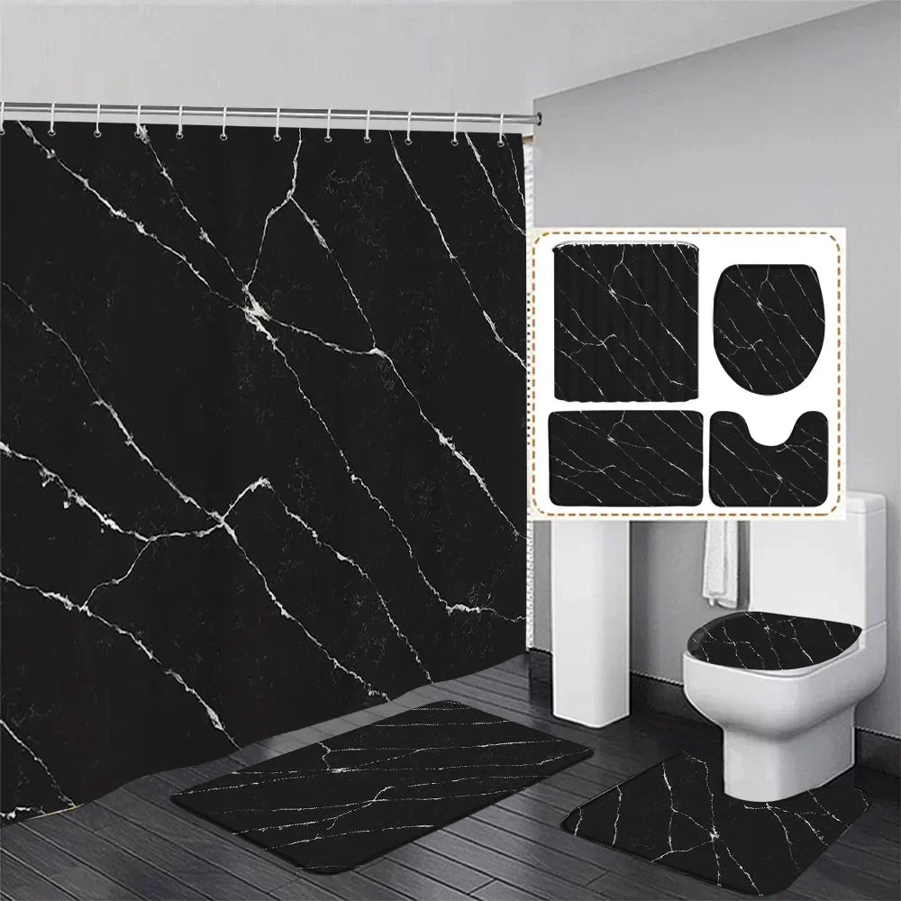 rideau douche marbre noir moderne tapis bain tapis toilette couvercle élégant opaques ensemble pièces