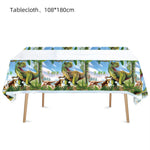 nappe plastique dinosaure motif enfant anniversaire decoration table verte marron blanc