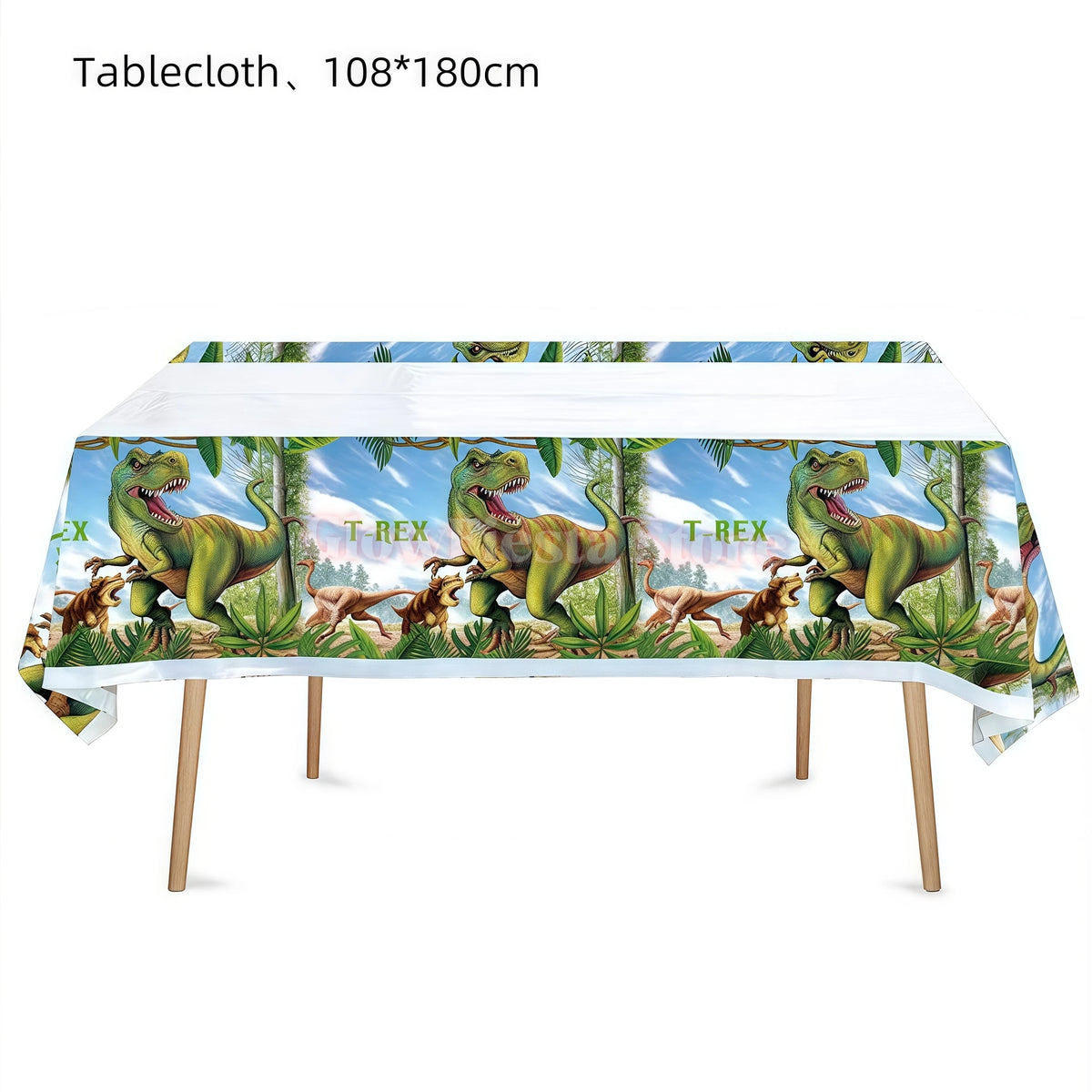nappe plastique dinosaure motif enfant anniversaire decoration table verte marron blanc